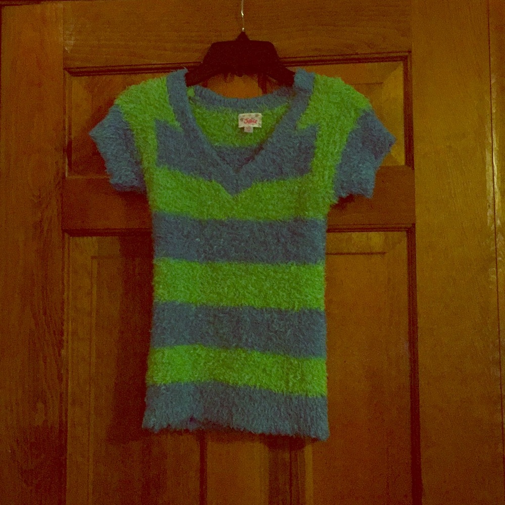 Justice fuzzy stretchy short sleeve stripe top